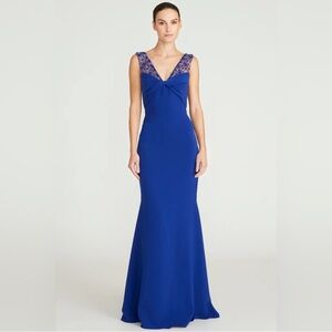 NWT Theia Alva Beaded Crepe Gown in Oxford Blue - Size 12